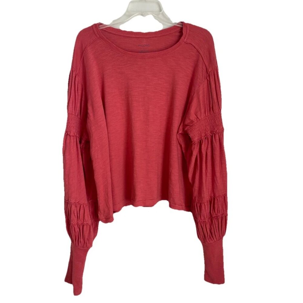 Pilcro Anthropologie Crew-Neck Ruched & Smocked Sleeve Top